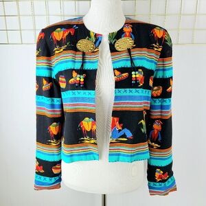 A.C. Sport Aztec Southwestern Cropped Made In USA Beaded Tassel Vintage Jacket